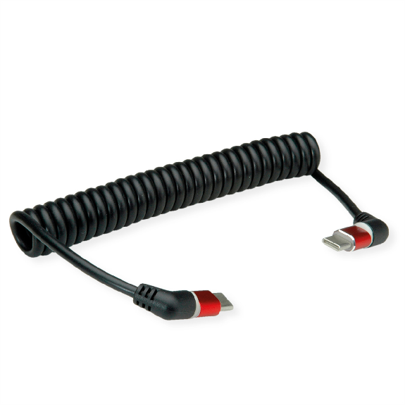 ROLINE USB 2.0 Kabel, Typ C - C, ST/ST, 360° Rotation, 60W, Spiralkabel, schwarz / rot, 1,5 m-Beschreibung lesen