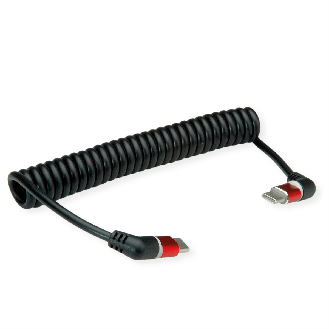 ROLINE USB 2.0 Kabel, Typ C - C, ST/ST, 360° Rotation, 60W, Spiralkabel, schwarz / rot, 1,5 m-Beschreibung lesen