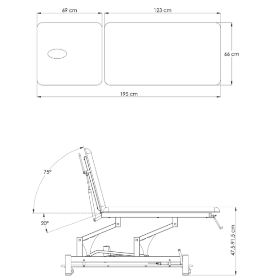 Table électrique 2 plans Pluton dossier proclive/déclive (Ceement Grey, Châssis Blanc)-Lire la description