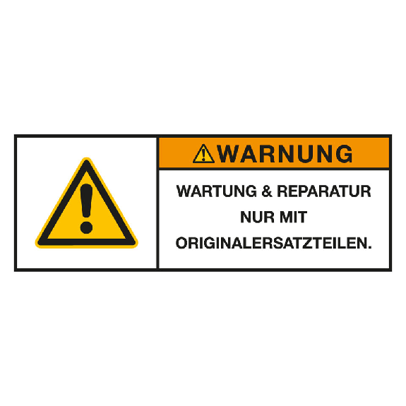 Produktsicherheitsschild Warnung Wartung und Reparatur, RoHS konform, Folie, 100x35mm, ISO 3864-2-Beschreibung lesen