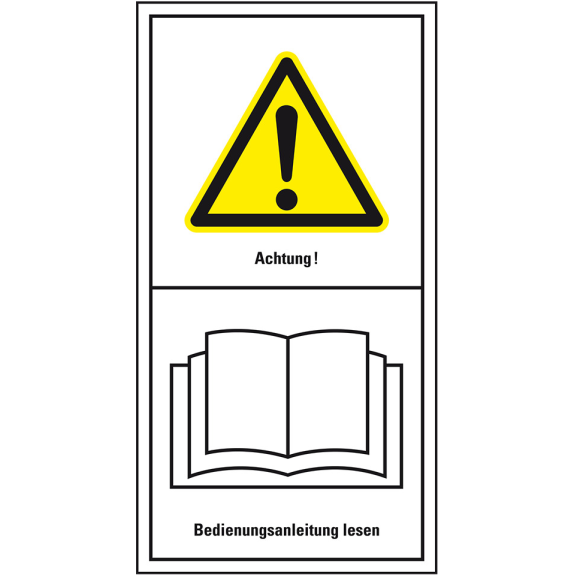 Maschinenkennzeichen Achtung! Bedienungsanleitung lesen, Folie, 100x200mm-Beschreibung lesen