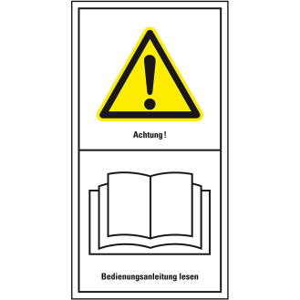 Maschinenkennzeichen Achtung! Bedienungsanleitung lesen, Folie, 100x200mm-Beschreibung lesen