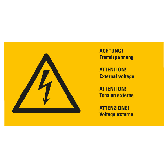Warn-Kombischild Achtung! Fremdspannung,RoHS konform,4-sprachig,Folie,52x105mm-Beschreibung lesen