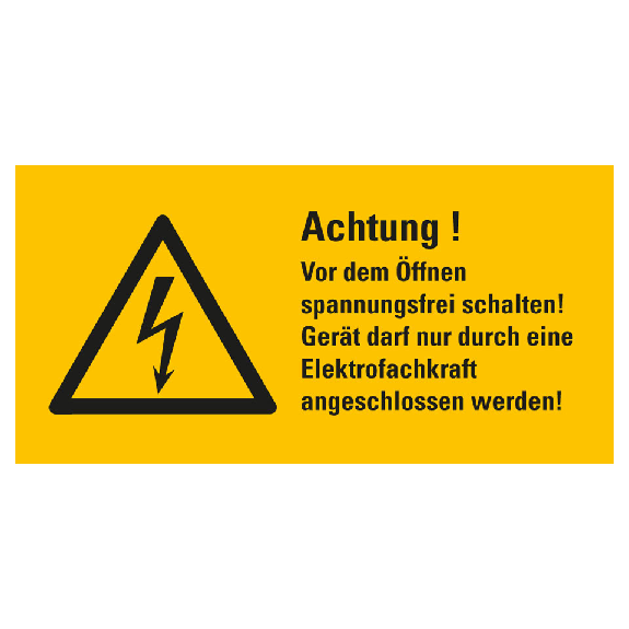 Warn-Kombischild Achtung! Vor dem Öffnen..., RoHS konform, Folie, 52x26mm, 10/Bogen, ASR A1.3, DIN EN ISO 7010 W012-Beschreibung lesen