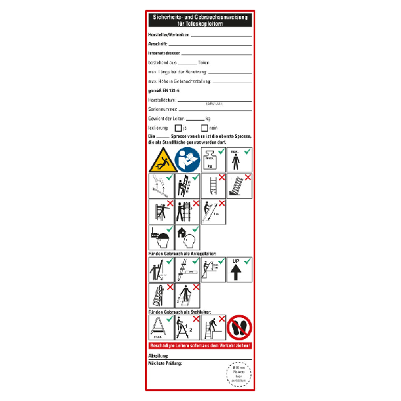 Leiter-Gebrauchsanweisung Teleskopleiter,Folie,selbstklebend,225x65mm,2/Bogen-Beschreibung lesen