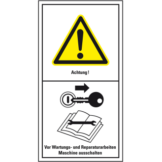 Maschinenkennzeichen Vor Wartungs- und Reparaturarbeiten..., Folie, 100x200mm-Beschreibung lesen