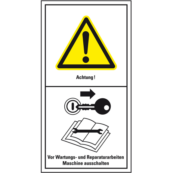Maschinenkennzeichen Vor Wartungs- und Reparaturarbeiten..., Folie, 100x200mm-Beschreibung lesen