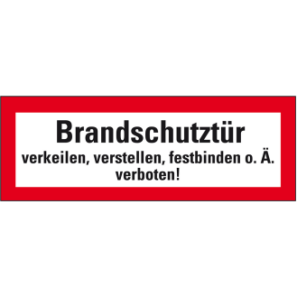 Feuerwehrschild Brandschutztür verkeilen, verstellen  verboten, Kunststoff, 210x74mm, DIN 4066-Beschreibung lesen
