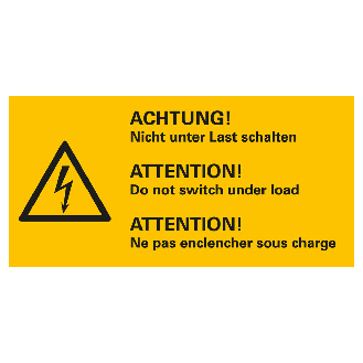 Warnschild ACHTUNG! Nicht unter Last schalt.,3-spr.,Folie,selbstklebend,52x105mm-Beschreibung lesen