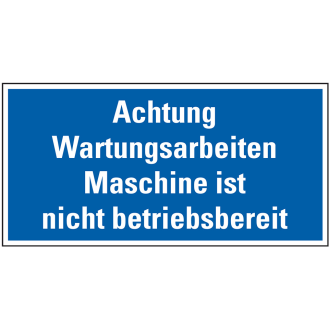 Maschinen-Hinweisschild Achtung Wartungsarb.!..., blau/weiß, Magnetfolie, 300x150mm-Beschreibung lesen