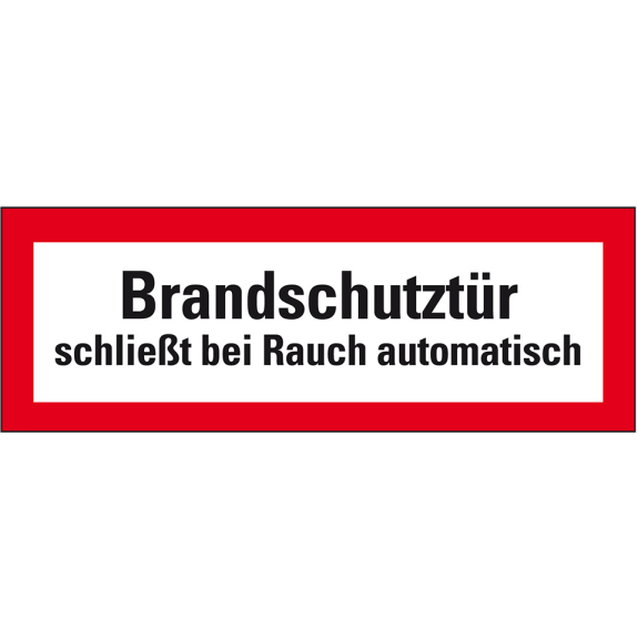 Feuerwehrschild Brandschutztür schließt bei Rauch automatisch, Folie, 297x105mm, DIN 4066-Beschreibung lesen