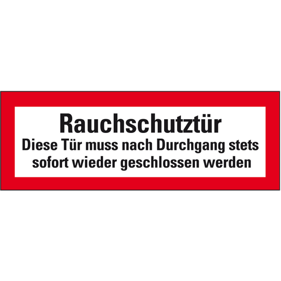 Feuerwehrzeichen Rauchschutztür Diese Tür muss nach Durchgang..., Folie, 210x74mm, DIN 4066-Beschreibung lesen