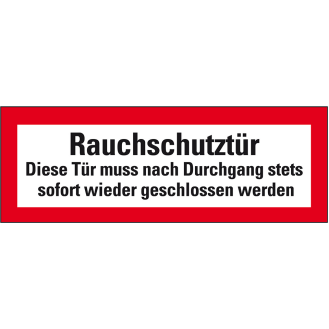 Feuerwehrzeichen Rauchschutztür Diese Tür muss nach Durchgang..., Folie, 210x74mm, DIN 4066-Beschreibung lesen