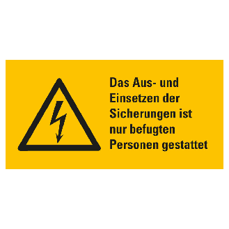 Warn-Kombischild Das Aus- und Einsetzen, RoHS konform, Folie, 52x26mm, 10/Bogen, ASR A1.3, DIN EN ISO 7010 W012-Beschreibung lesen
