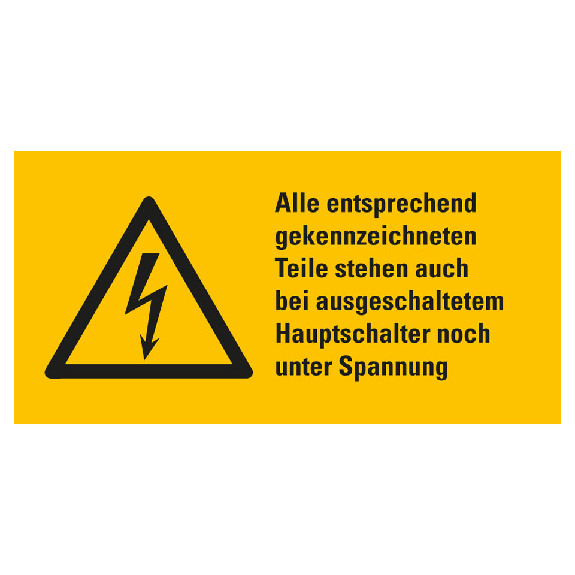 Warn-Kombischild Teile stehen unter Spannung, RoHS konform, Folie, 74x37mm, ASR A1.3, DIN EN ISO 7010 W012-Beschreibung lesen