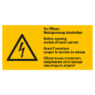Warn-Kombischild Netzspannung abschalten,DE,EN,FR,RU,UL-anerkannt,37x74mm-Beschreibung lesen