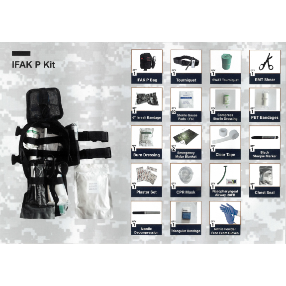 IFAK P Kit de Premiers Secours Individuel - Couleur Noire, Système Molle IFAK P Kit de Premiers Secours Individuel - Couleur Noire, Système Molle-Lire la description