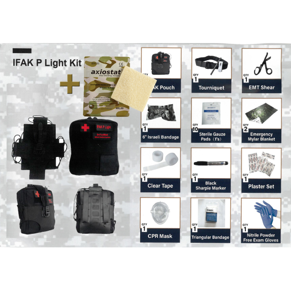 IFAK P Light Kit de Premiers Secours Individuel - Camouflage 5 Couleurs, Système Molle-Lire la description