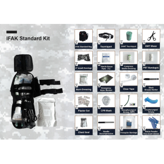 Kit de Premiers Secours Individuel IFAK Standard - Couleur Noire, Système Molle-Lire la description