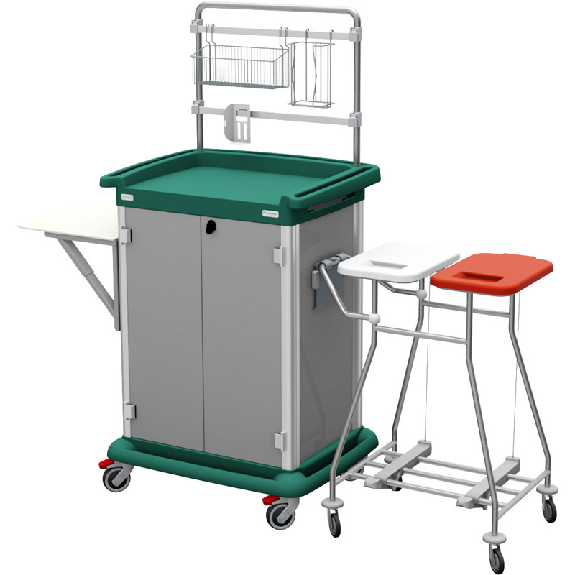 Carrello biancheria con ante con serratura-Leggi tutto