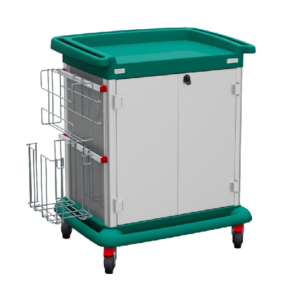 Carrello biancheria con ante con serratura-Leggi tutto
