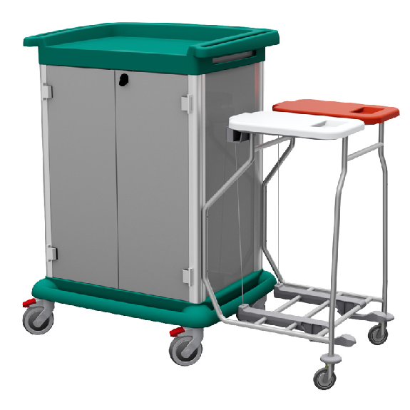 Carrello biancheria con ante con serratura-Leggi tutto