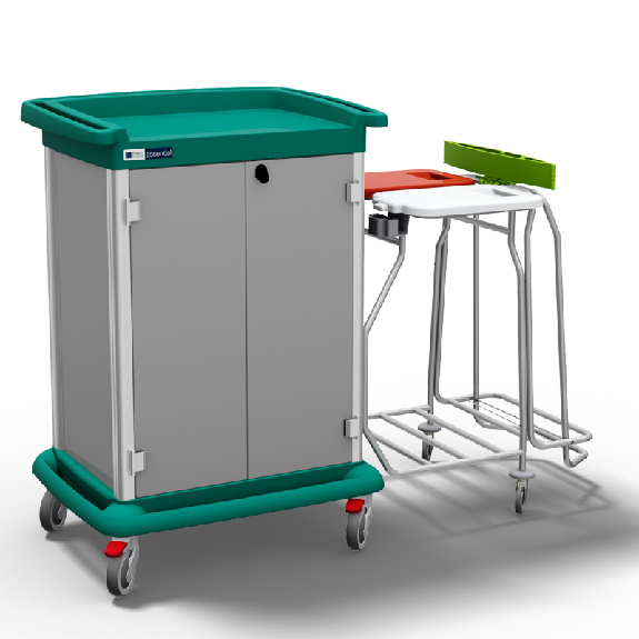 Carrello biancheria con ante con serratura-Leggi tutto