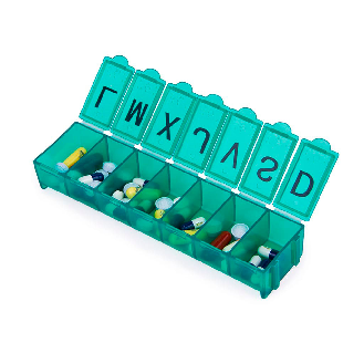 Pastillero semanal
1 toma diaria. *Incluye sistema braile
Color: Verde
Dimensión pastillero:
42 x 150 x 25 mm
Dimensión compartimento:
20 x 35 x 21 mm-Leer más
