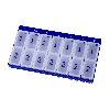 Pastillero semanal
2 tomas diarias en cada uno. 
Color: azul y rojo
Dimensión Pastillero:
174 x 93 x 20 mm
Dimensión pastillero extraíble:
24 x 77 x 17 mm
Dimensión compartimento:
20 x 36 x 16 mm
