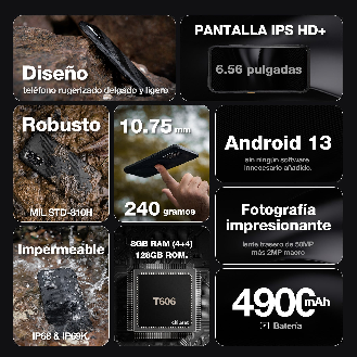 Smartphone robusto IP 68 con pantalla de 6.5"-Leer más