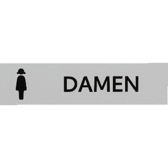 Kombi-Türschild Damen Toiletten, Pikto/Text, Aluminium, selbstklebend, 160x40mm-Beschreibung lesen