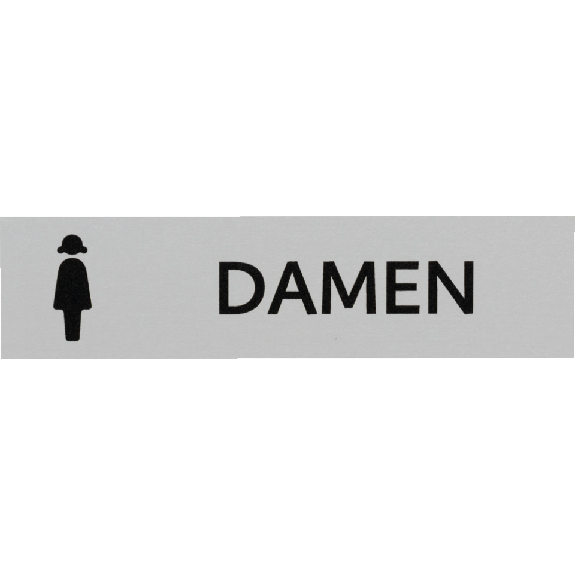 Kombi-Türschild Damen Toiletten, Pikto/Text, Aluminium, selbstklebend, 160x40mm-Beschreibung lesen