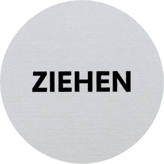 Türschild 'Ziehen' Ø 60mm Vollaluminium silber eloxiert-Beschreibung lesen