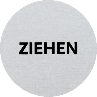 Türschild 'Ziehen' Ø 60mm Vollaluminium silber eloxiert-Beschreibung lesen