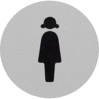 Türschild Piktogramm Damen-Toilette, Aluminium, selbstklebend, Ø 60mm-Beschreibung lesen
