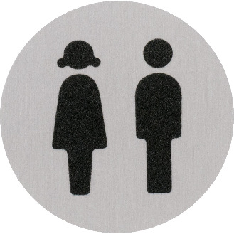 Türschild Piktogramm Damen/Herren-Toiletten, Aluminium, Ø 60mm-Beschreibung lesen
