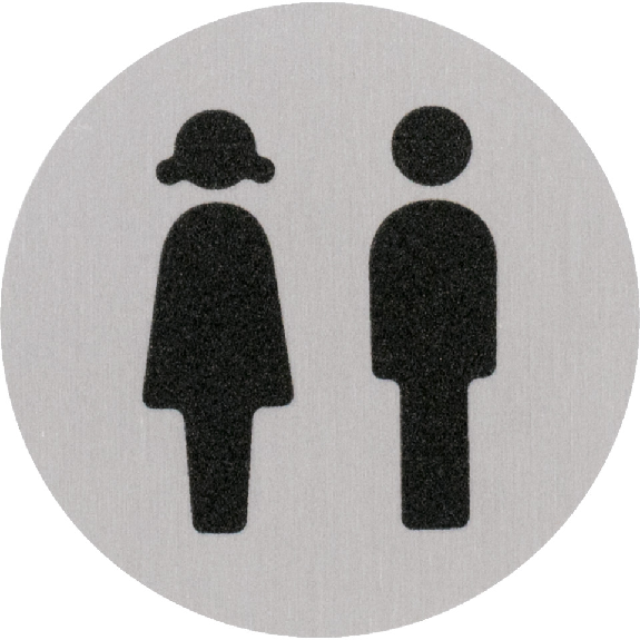 Türschild Piktogramm Damen/Herren-Toiletten, Aluminium, Ø 60mm-Beschreibung lesen