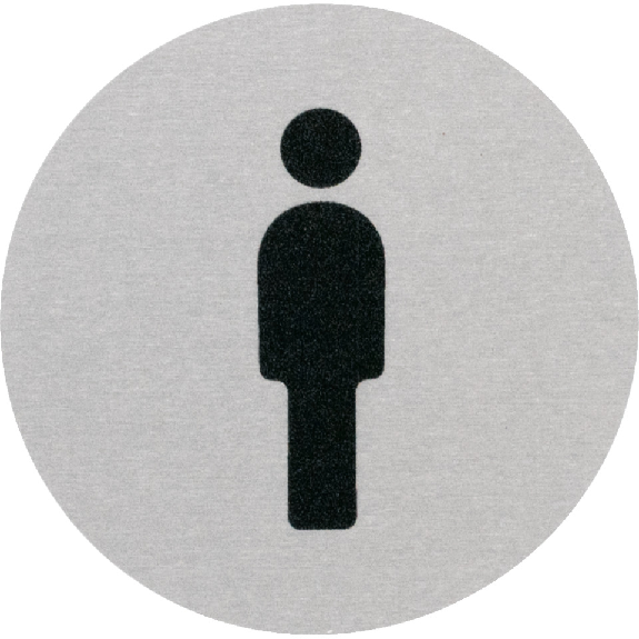 Türschild Piktogramm Herren-Toilette, Aluminium, selbstklebend, Ø 60mm-Beschreibung lesen