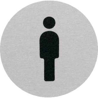 Türschild Piktogramm Herren-Toilette, Aluminium, selbstklebend, Ø 60mm-Beschreibung lesen