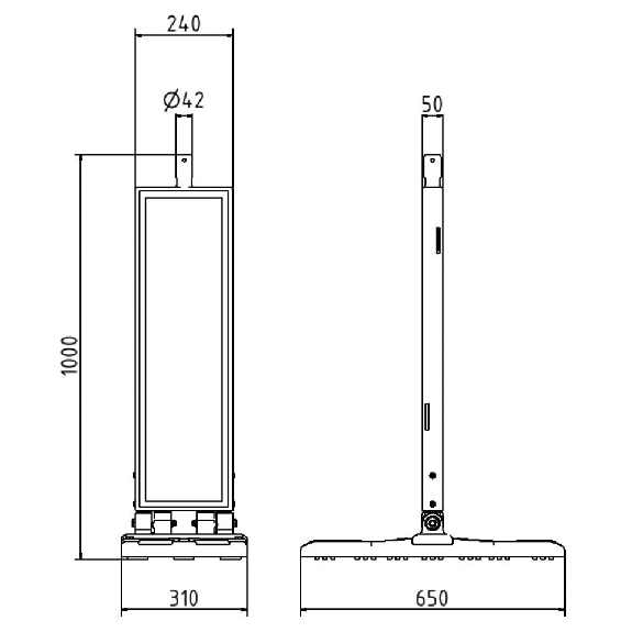 Klappbake, doppelseitig rechts/-linksw., rot/weiß schraffiert, H 1000mm-Beschreibung lesen