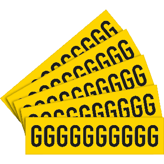 Selbstklebende Buchstaben G, gelb/schwarz, Folie, Schrifthöhe 60mm, 5 Bogen/VE, 10/BOG-Beschreibung lesen