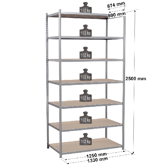 Rayonnage - Kit départ galvanisé 2500x1250x800 mm 7 niv. Rayonnage - Kit départ galvanisé 2500x1250x800 mm 7 niv.-Lire la description