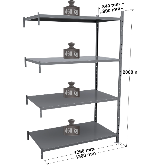Rayonnage Fliplus - Kit suivant tôlé peint 2000x1260x800mm 4 niv. Rayonnage Fliplus - Kit suivant tôlé peint 2000x1260x800mm 4 niv.-Lire la description