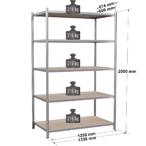 Rayonnage Epsiline - Kit départ galvanisé 2000x1250x600 mm 5 niv. Rayonnage Epsiline - Kit départ galvanisé 2000x1250x600 mm 5 niv.-Lire la description