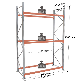 Rack - Kit départ 4500x2225x1100 mm 3 niveaux de stockage palette-Lire la description