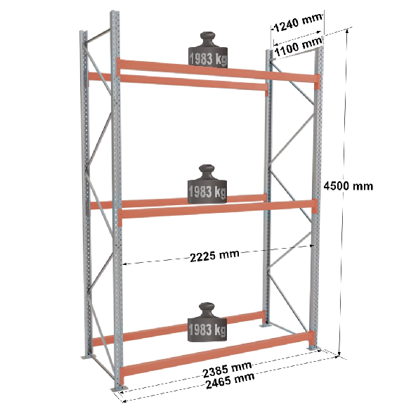 Rack - Kit départ 4500x2225x1100 mm 3 niveaux de stockage palette Rack - Kit départ 4500x2225x1100 mm 3 niveaux de stockage palette-Lire la description