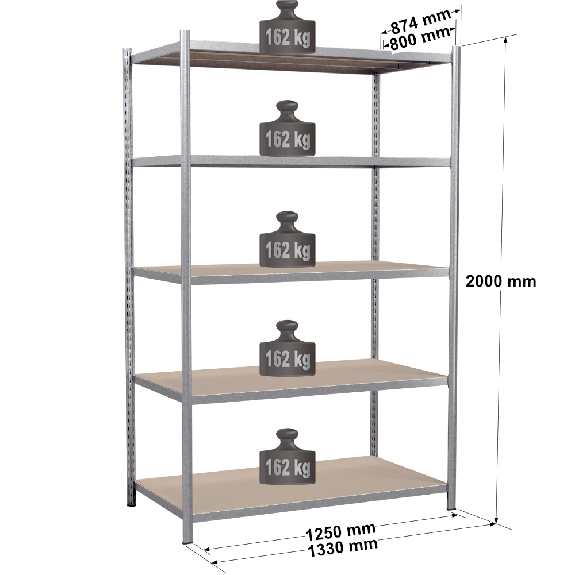 Rayonnage - Kit départ galvanisé 2000x1250x800 mm 5 niv. Rayonnage - Kit départ galvanisé 2000x1250x800 mm 5 niv.-Lire la description