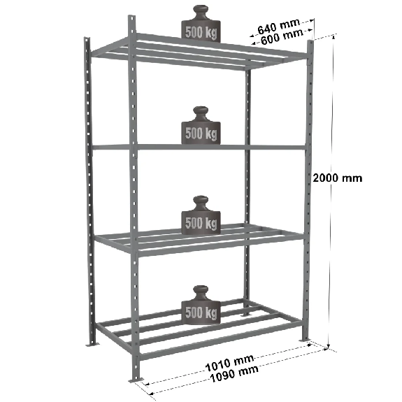 Rayonnage - Kit départ tubulaire peint 2000x1010x600mm 4 niv. Rayonnage - Kit départ tubulaire peint 2000x1010x600mm 4 niv.-Lire la description