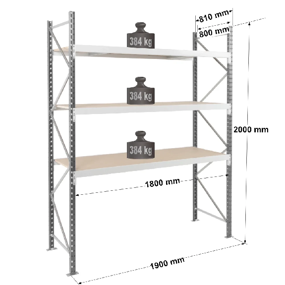 Rayonnage - kit départ 2000x1500x800 mm 3 niv. - 384 kg/niveau Rayonnage - kit départ 2000x1500x800 mm 3 niv. - 384 kg/niveau-Lire la description