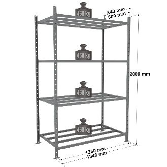 Rayonnage Kit départ tubulaire peint 2000x1260x800mm 4 niv.-Lire la description
